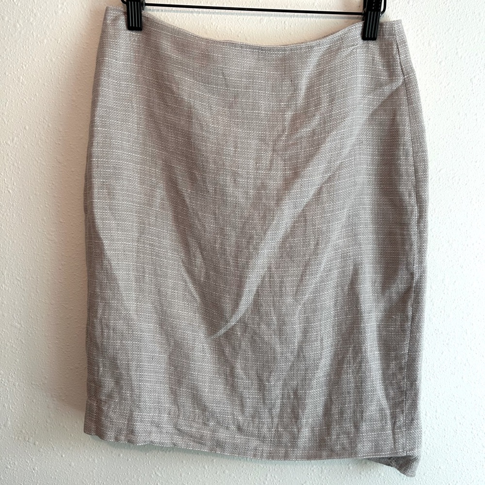 VTG Ann Taylor Linen Cotton Gray Pencil Skirt Sz 2P/XS Academia Office Siren